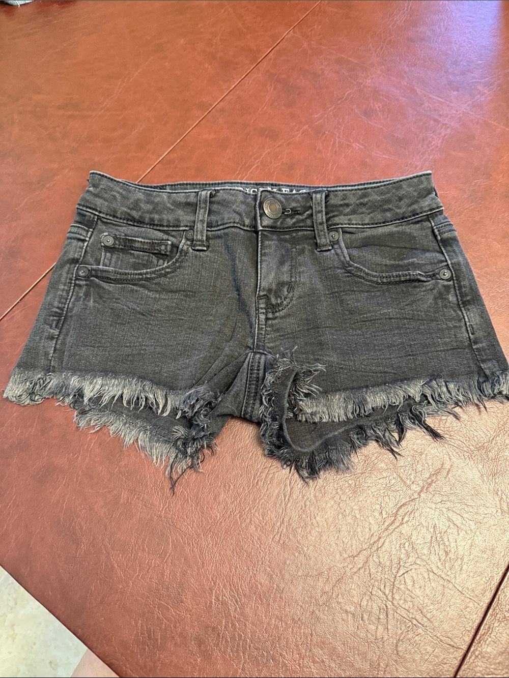 American Eagle Outfitters Black Distressed Frayed Hem Denim Shorts